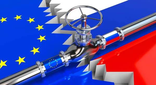 Gaz boru hattı, Avrupa Birliği ve Rusya bayrakları - 3D illüstrasyon