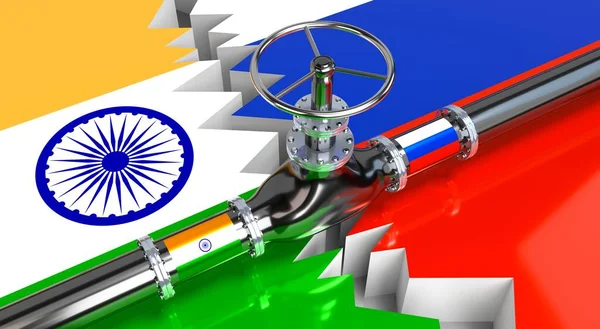 ガスパイプライン インドとロシアの旗 3Dイラスト — ストック写真