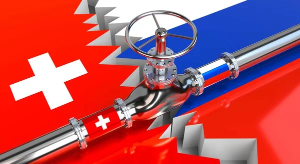 Gas Pipeline Flags Switzerland Russia Illustration — Stock Photo, Image