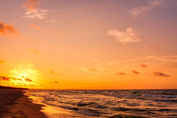 Costa Pôr Sol Praia Areia Mar Báltico Polónia — Fotografia de Stock