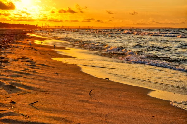 Берег Закате Песчаный Пляж Балтийское Море Польша — стоковое фото
