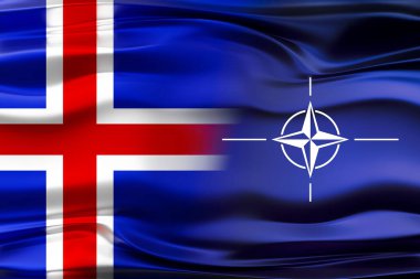 İzlanda ve NATO bayrakları - 3D illüstrasyon
