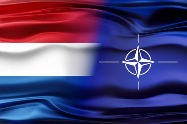 Hollanda ve NATO bayrakları - 3D illüstrasyon