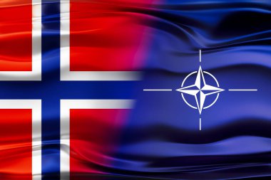 Norveç ve NATO bayrakları - 3D illüstrasyon