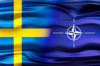 İsveç ve NATO bayrakları - 3D illüstrasyon