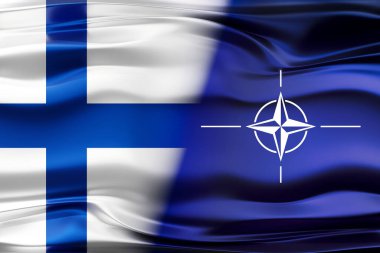 Finlandiya ve NATO bayrakları - 3D illüstrasyon