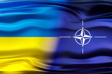 Ukrayna ve NATO bayrakları - 3D illüstrasyon