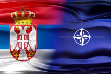 Sırbistan ve NATO bayrakları - 3D illüstrasyon