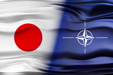 Japonya ve NATO bayrakları - 3D illüstrasyon