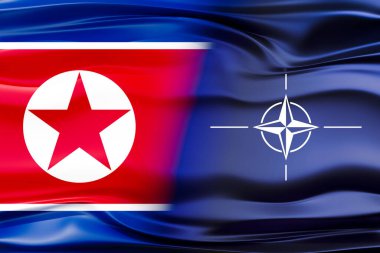 Kuzey Kore ve NATO bayrakları - 3D illüstrasyon
