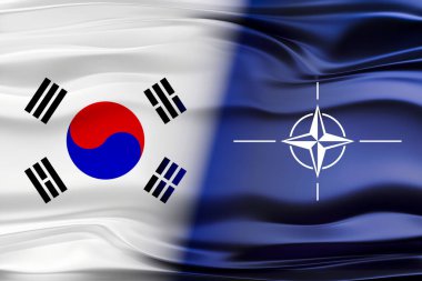 Güney Kore ve NATO bayrakları - 3D illüstrasyon