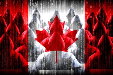 İsimsiz başlıklı hackerlar, Kanada bayrağı, ikili kod - siber saldırı konsepti