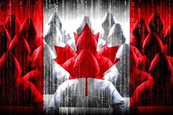 İsimsiz başlıklı hackerlar, Kanada bayrağı, ikili kod - siber saldırı konsepti
