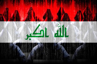 İsimsiz başlıklı hackerler, Irak bayrağı, ikili kod - siber saldırı konsepti