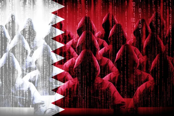 Anoniem Hooded Hackers Vlag Van Qatar Binaire Code Cyber Aanval — Stockfoto