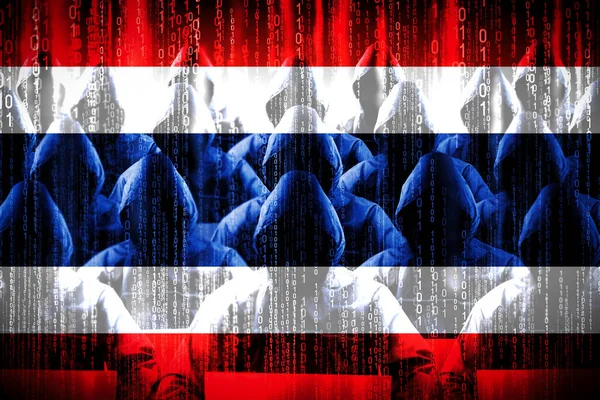 Анонімні Язані Хакери Прапор Таїланду Концепція Бінарного Коду Кібер Атаки — стокове фото