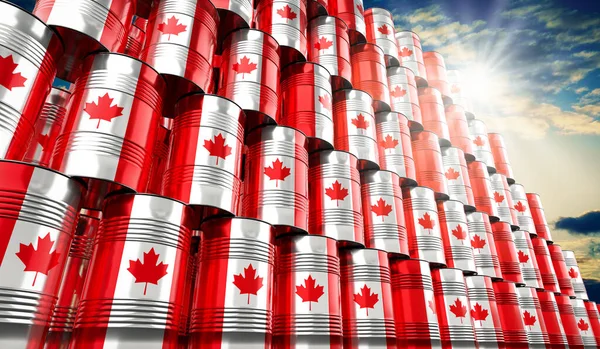 Barriles Petróleo Con Bandera Canadá Ilustración — Foto de Stock