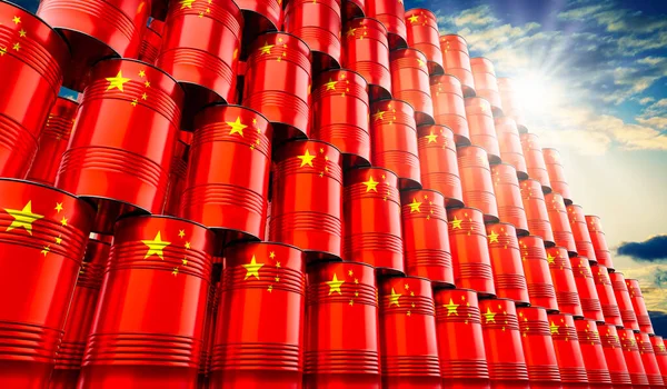 Barriles Petróleo Con Bandera China Ilustración —  Fotos de Stock
