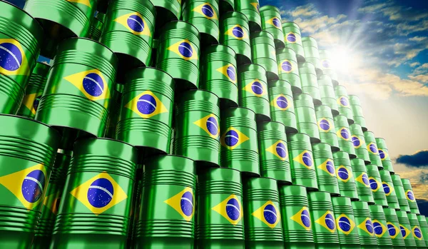Barili Olio Con Bandiera Del Brasile Illustrazione — Foto Stock