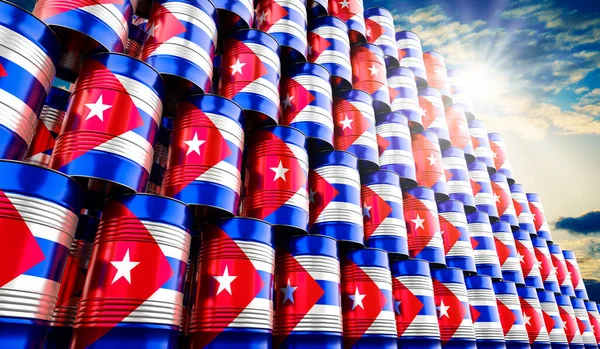 带有古巴国旗的油桶 3D插图 — 图库照片