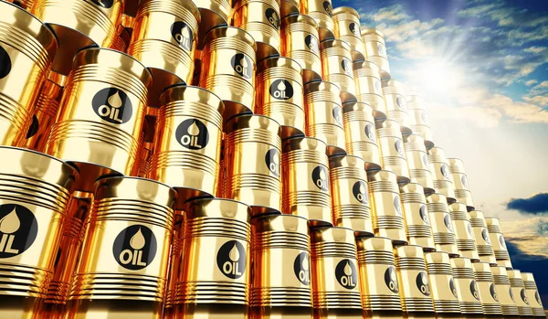Altın yağ varilleri - 3D illüstrasyon