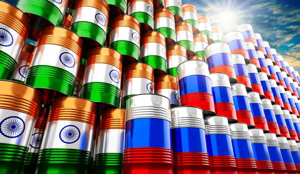 Oil Barrels Flags Russia India Illustration — ストック写真