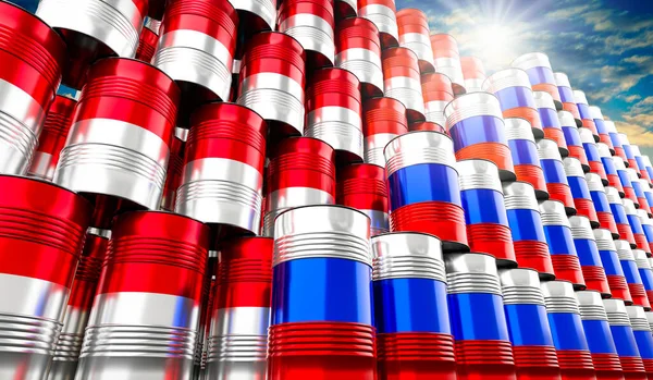 Oil Barrels Flags Russia Indonesia Illustration — 스톡 사진