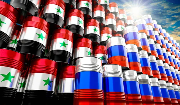 Oil Barrels Flags Russia Syria Illustration — Fotografia de Stock