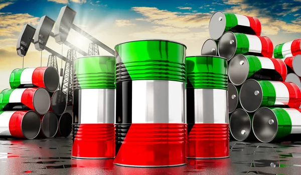 Oil Barrels Flag Kuwait Oil Extraction Wells Illustration — ストック写真
