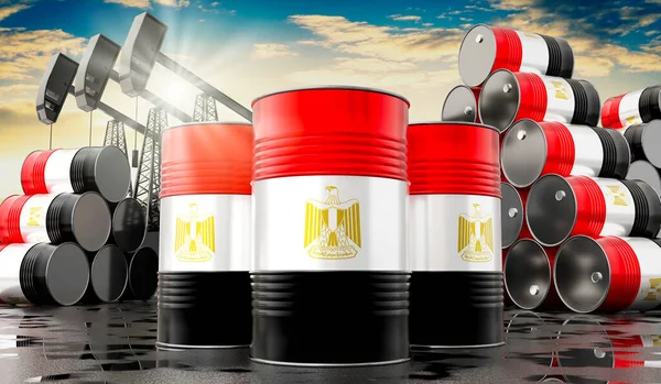 Barils Pétrole Avec Drapeau Egypte Puits Extraction Pétrole Illustration — Photo