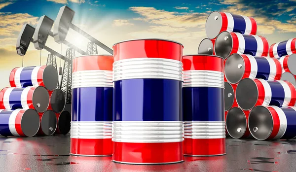 Barriles Petróleo Con Bandera Tailandia Pozos Extracción Petróleo Ilustración —  Fotos de Stock