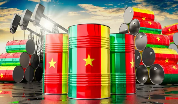 Barris Petróleo Com Bandeira Camarões Poços Extração Petróleo Ilustração — Fotografia de Stock