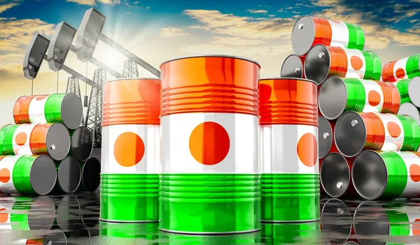 Нефтяные Бочки Флагом Нигера Нефтедобывающих Скважин Иллюстрация — стоковое фото