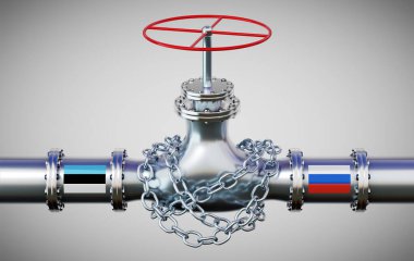 Estonya ve Rusya bayraklı doğalgaz boru hattı, zincir - 3D illüstrasyon