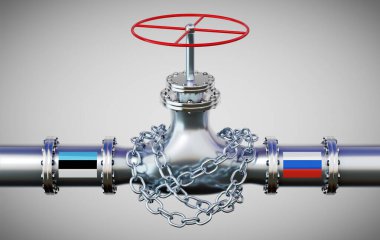 Estonya ve Rusya bayraklı doğalgaz boru hattı, zincir - 3D illüstrasyon