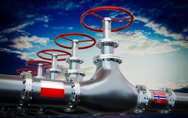 Gaz boru hattı, Polonya ve Norveç bayrakları - 3D illüstrasyon