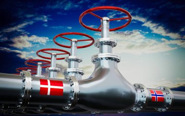 Gaz boru hattı, Danimarka ve Norveç bayrakları - 3D illüstrasyon