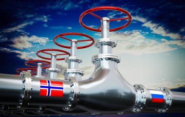 Doğalgaz boru hattı, Norveç ve Rusya bayrakları - 3D illüstrasyon