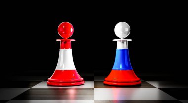 Avusturya ve Rusya ilişkileri, ulusal bayraklı satranç piyonları - 3D illüstrasyon