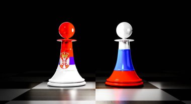 Serbia and Russia relations, chess pawns with national flags - 3D illustration