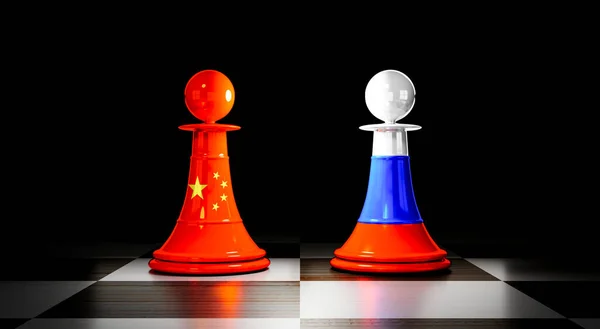 China Russia Relations Chess Pawns National Flags Illustration — Foto de Stock