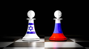 Israel and Russia relations, chess pawns with national flags - 3D illustration
