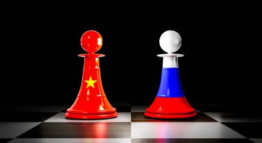 Vietnam ve Rusya ilişkileri, ulusal bayraklı satranç piyonları - 3 boyutlu illüstrasyon