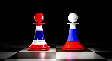 Tayland ve Rusya ilişkileri, ulusal bayraklı satranç piyonları - 3 boyutlu illüstrasyon