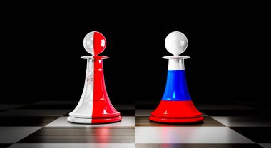 Malta ve Rusya ilişkileri, ulusal bayraklı satranç piyonları - 3D illüstrasyon