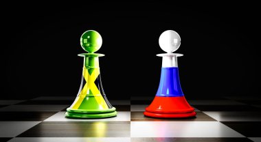 Jamaika ve Rusya ilişkileri, ulusal bayraklı satranç piyonları - 3D illüstrasyon