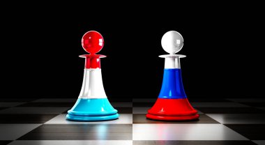 Lüksemburg ve Rusya ilişkileri, ulusal bayraklı satranç piyonları - 3 boyutlu illüstrasyon