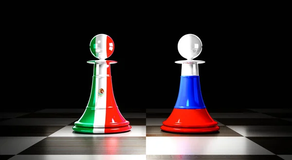 Отношения Между Мексикой Россией Шахматные Пешки Национальными Флагами Иллюстрация — стоковое фото
