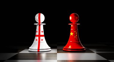 Gürcistan ve Çin ilişkileri, ulusal bayraklı satranç piyonları - 3D illüstrasyon