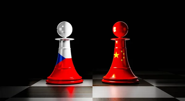 Relações República Checa China Peões Xadrez Com Bandeiras Nacionais Ilustração — Fotografia de Stock